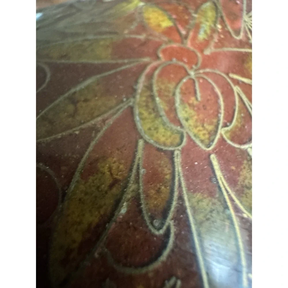Vintage Chinese Cloisonne Enamel Vase Red Brown Floral Brass‎ Millefleurs